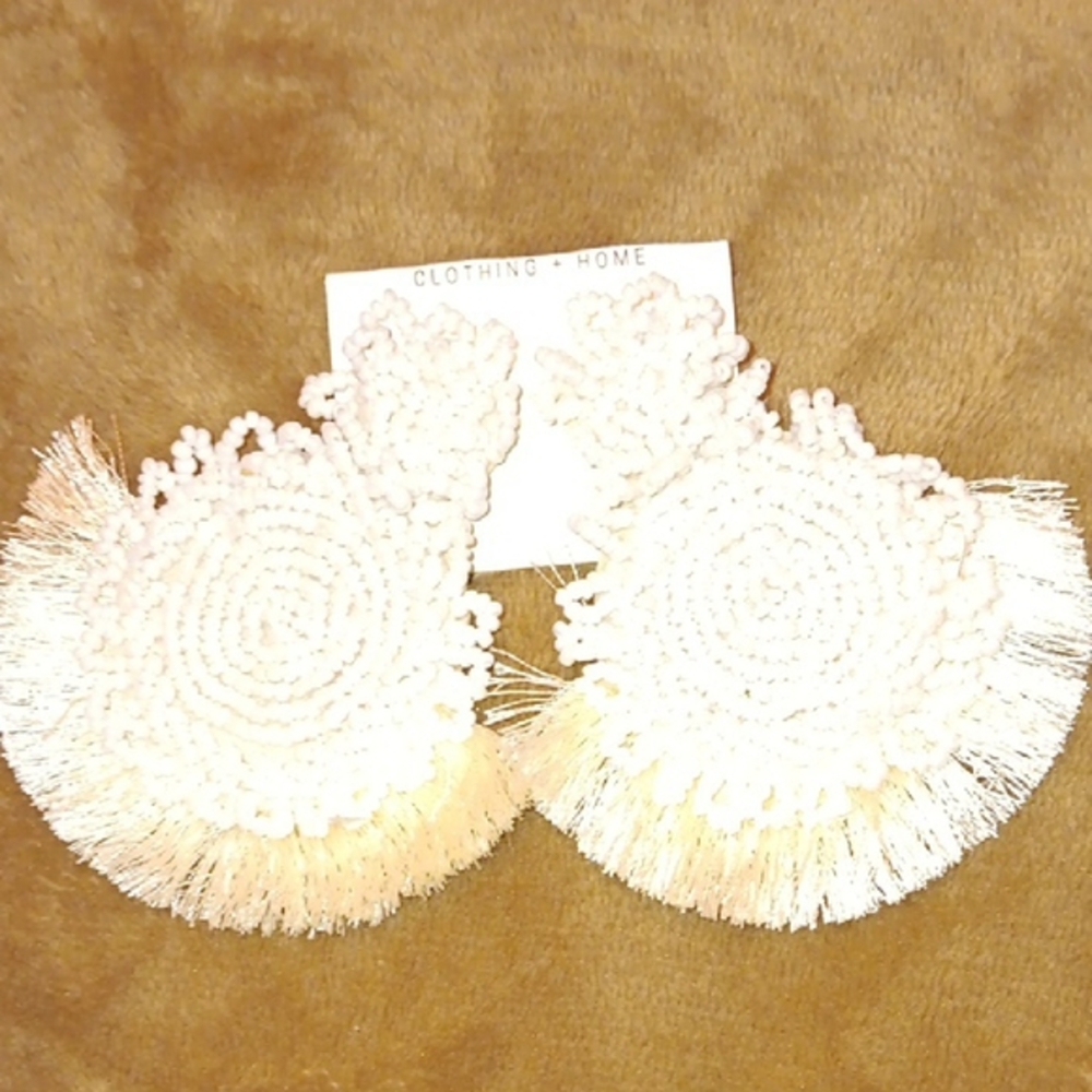 Chic White Beaded Fringe Earrings